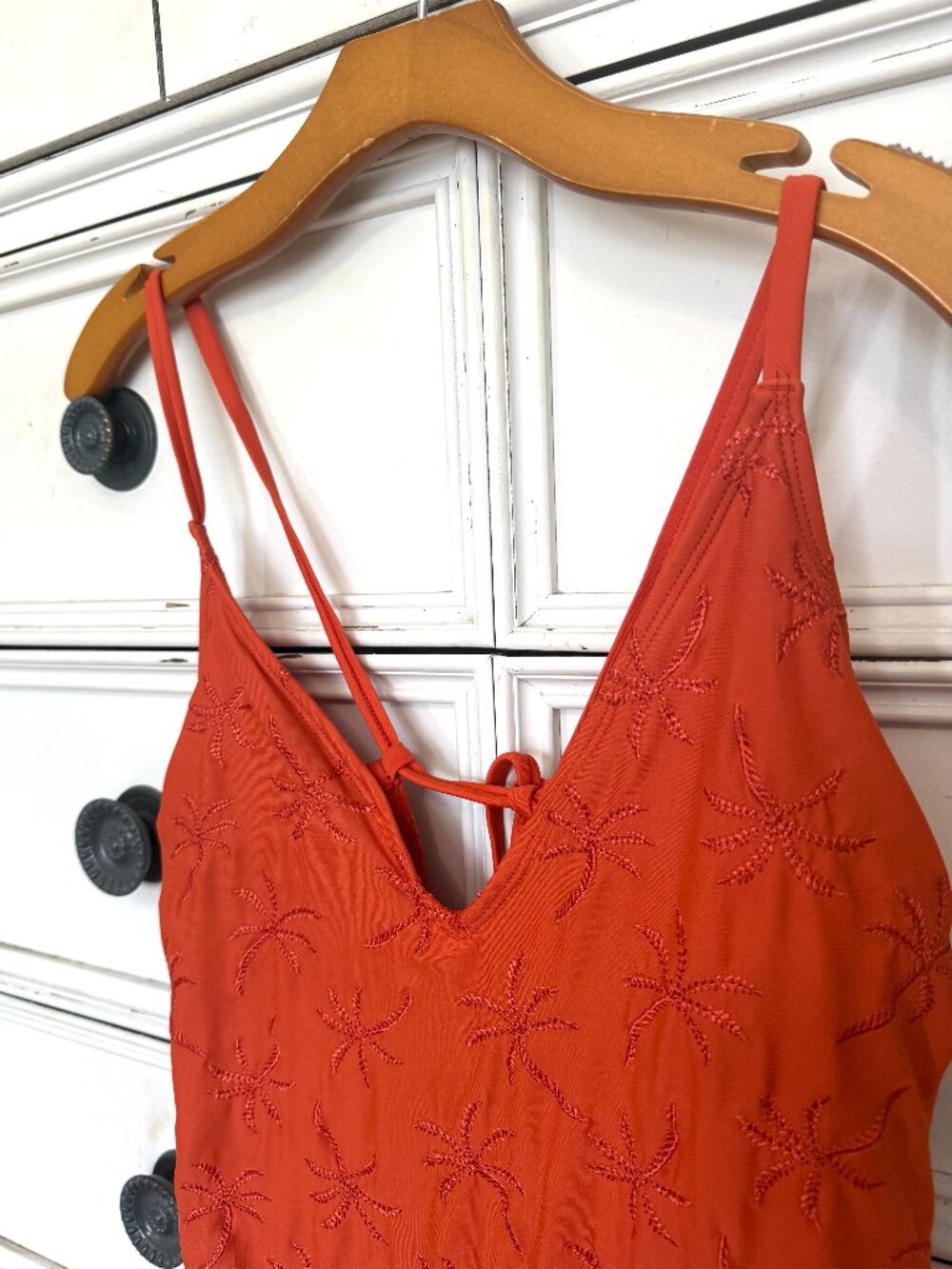 Shade & Shore orange one piece swim with palm tree print size large